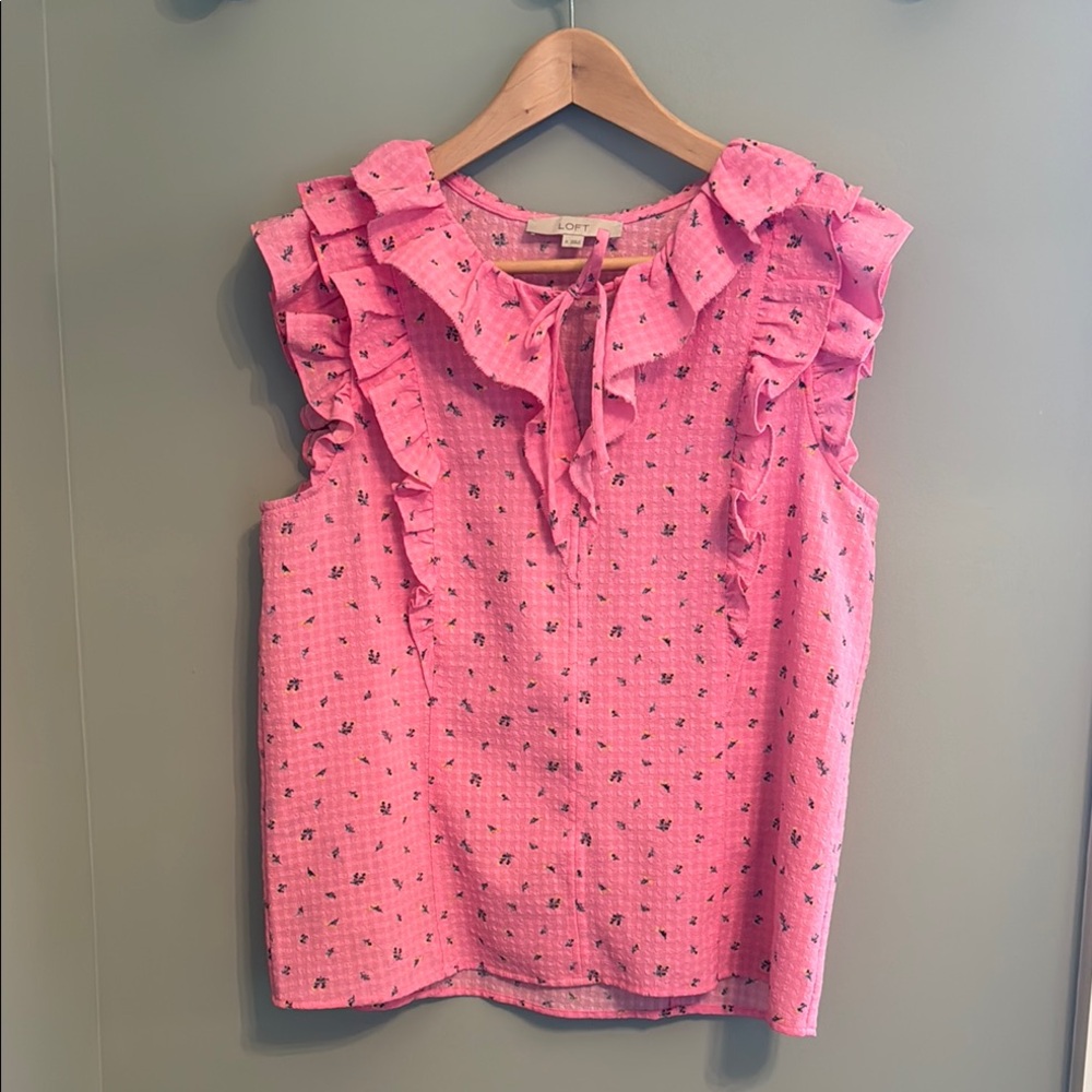 Loft Pink Ruffle Sleeveless Top